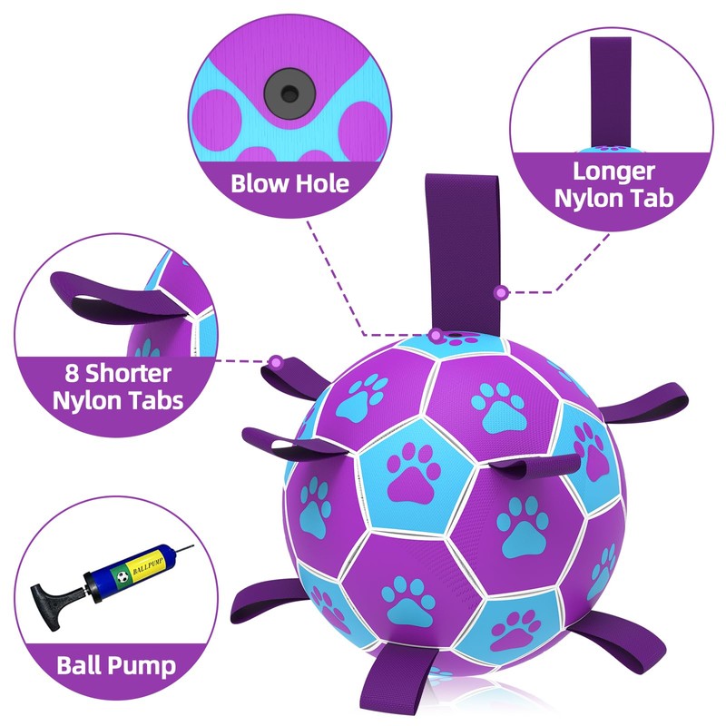 QDAN Dog Ropes Toys Soccer Ball with Straps, Puppy Birthday