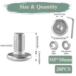 GOHODOMINO M5 x 10 mm Pack of 20 Flat Head Screws with Hexagon Socket Stainless Steel A2 V2A Full Thread with Hex Key