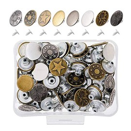Mesee 80 Sets Jeans Buttons, 17mm Pants Tack Buttons 8 Style Metal Snap Button Fastener Replacement Kit for Jeans Denim Jackets Leather Pant Backpack DIY Repairing Fix