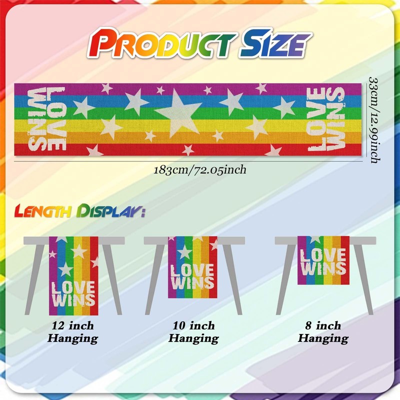 Pride Rainbow Table Runner, Linen, Durable, Colorful, 180x33 cm, Multi-Purpose