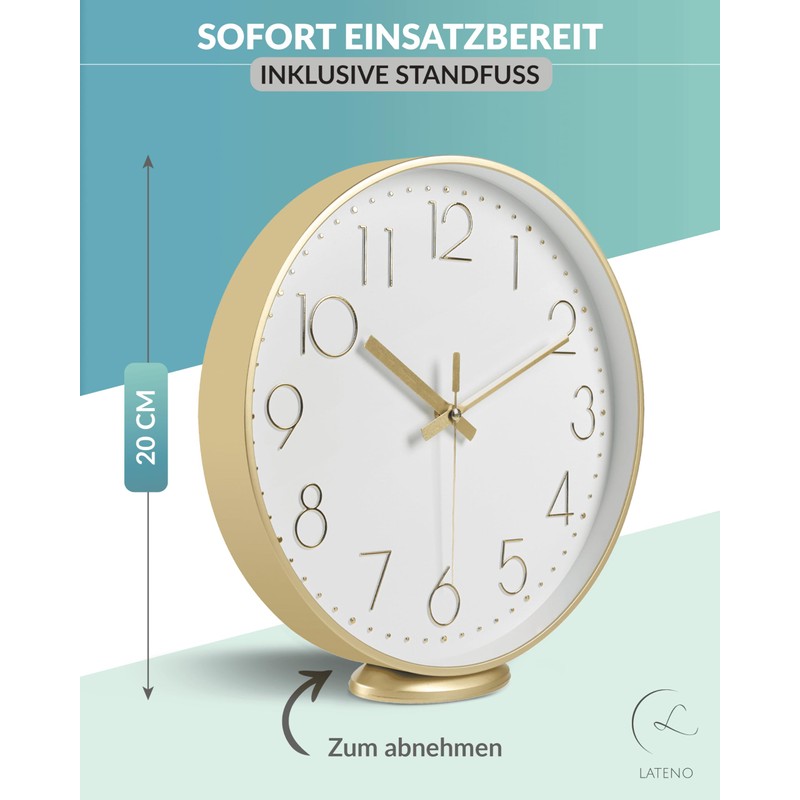 LATENO - Wall Clock for Standing or Hanging - Gold