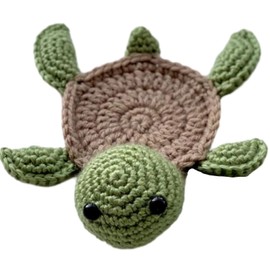 Nordic Style Pure Hand-Crocheted Cute Little Turtle Teacup Mat Wool Woven Coffee Coaster Water Coaster Insulated Table Mat Novel Tea Table Mat Office Water Coaster (Green)