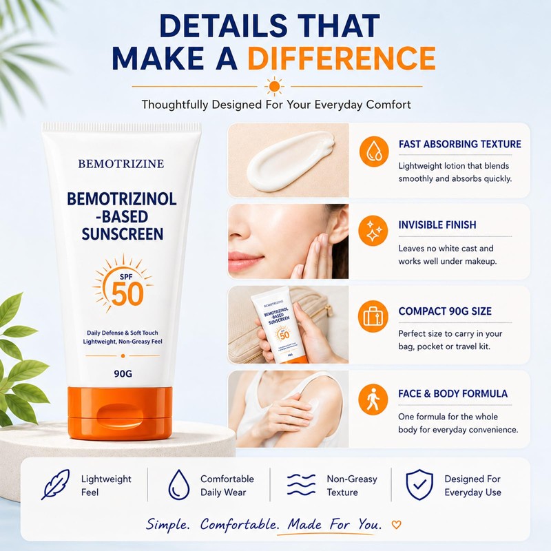 Bemotrizinol-Based Sunscreen, Face & Body Sun Care Lotion, Lightweight Invisible