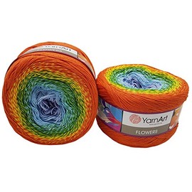 YarnArt Flowers 500g Bobbel Wool, Colour Gradient, 55% Cotton, Bobble Knitting Wool, Multicolour