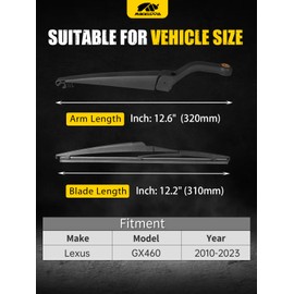 MIKKUPPA Rear Wiper Arm Blades, Replacement for 2010-2023 Lexus GX460, Replaceable Back Wiper windshield Blades Set Assembly - All Season Natural Rubber Cleaning Window