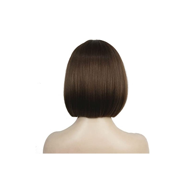 Aimole Short Straight Bob Wig Cute Flat Bangs Synthetic Full