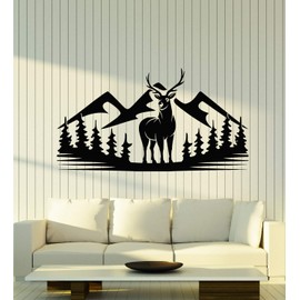 Vinyl Wall Decal Deer Animal Forest Hunting Mountains Nature Stickers Mural Large Decor (g3459) Black