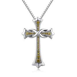 jiamiaoi 18K White Gold Plated Cross Infinity Cross Pendant Women's Necklace Cross 925 Sterling Silver Cross Chain with 12 Months Birthstone Cross Silver Chain with Cross Earrings, Cubic Zirconia