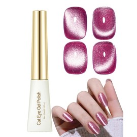 Cat Eye Nail Gel Glue Polish Rose Pink Glitter Crystal Magnetic Moonlight Gel Polish,9D Holographic Nude Burgundy Shimmer Cateye Reflective Translucent Jelly Color UV Nail Gel Polish Home Salon DIY-02