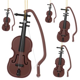 Poen Christmas Tree Mini Violin Ornament Christmas Hanging Decor Musical Instrument Ornaments Tiny Violin Decorations Music Lovers Gift for Xmas Music Teacher Gifts Party Favor (6 Pcs)