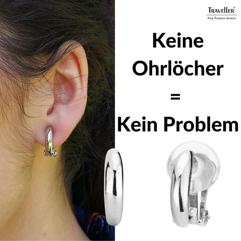 Traveller Women's Clip-On Earrings Half Hoop Earrings Narrow, Titanium Crystal,