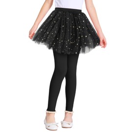 EASTBUDDY Girls Skirt with Leggings Footless Sparkly Tulle Skirt Pants for Kids Toddler Baby 7-8 Years Black
