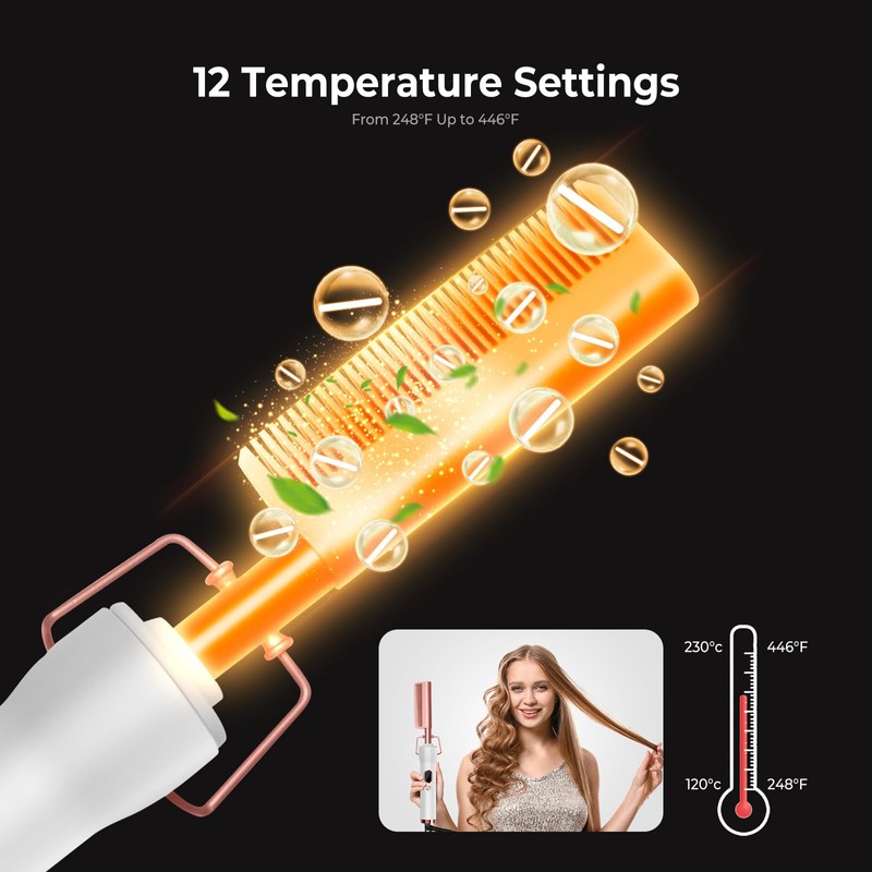 Hot Comb for Wigs Human Hair,Curling Iron with 12 Temp
