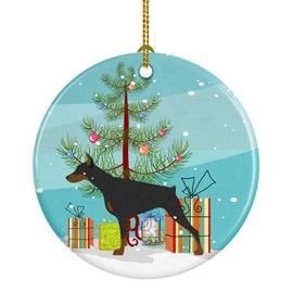 Caroline's Treasures BB2978CO1 Doberman Pinscher Merry Christmas Tree Ceramic Ornament, 3 in, Multicolor