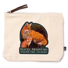 Rocky Mountain National Park, Colorado, Letterpress, Fox and Kit, 100% Cotton Zipper Pouch, Travel Accessory, Go Bag