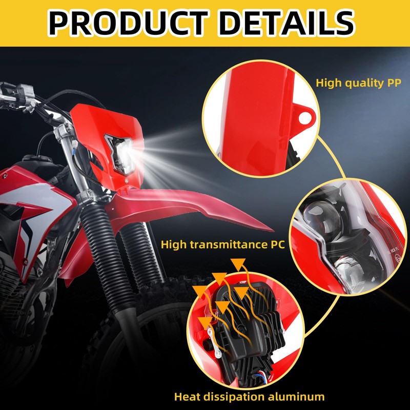 Dirt Bike Headlight,Motorcycle Head Light Universal for CRF450R CRF450L CRF450RX