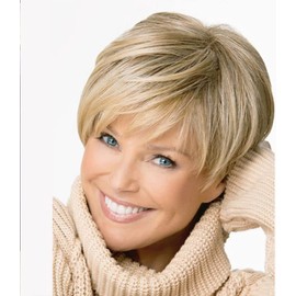 AIYLMZ Short Straight Blonde Women Bob Wigs Golden Pixie Cut Natural Looking Synthetic Wigs with Side Fringe for Women (Blonde)
