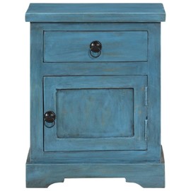 vidaXL Bedside Table - Nightstand with Storage - Solid Mango Wood - Blue - 15.7"x11.8"x19.7" - Vintage Style - Bedroom/Office/Living Room