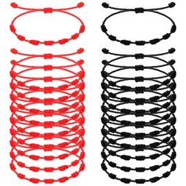 Jadive 20 Pcs Red Protection Good Luck Bracelet Red String of Fate Adjustable Bracelet Braided Knot Kabbalah Rope for Lover Couple Friend Women Men(7 Knobs)