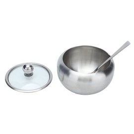 RASTKY Sugar Bowl Stainless Steel Clear Lid Inbuilt Spoon for Kitchen Storage