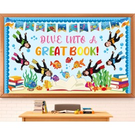 Summer Ocean Fish Bulletin Board Set Get Dive into a Great Book Theme Classroom Decorations Back to School Under The Sea Marine Fish Paper Cutouts for Teacher School Chalkboard Wall Door Supplies