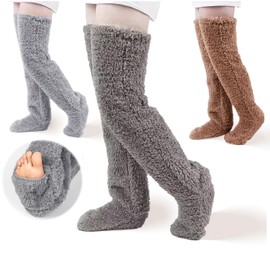 VQRZG 3Pairs Women's Fuzzy Thigh High Socks, Furry Over Knee Fluffy Long Leg Socks Women, Plush Stockings Winter Indoor Sleeping Warmers (Three Pairs Mixed Colors, One Size)