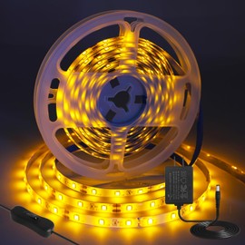 iNextStation Yellow LED Strip Light, 16.4ft/5M SMD 2835 DC 12V Flexible Cuttable Waterproof LED Tape Light for Bedroom Kitchen Cabinet Wardrobe TV DIY Lighting