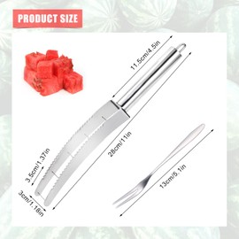Watermelon Cutter with 3pcs Fruit Forks, Stainless Steel Watermelon Cutter Easy and Quick Watermelon Cube Slicer Practical Fruit Knives Salad Melon Cutter for Kitchen Gadget