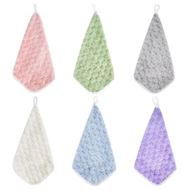 6 Pieces Hanging Towels, Square Microfiber Towels with Hanging Loop, Super Absorbent Soft Small Hanging Towels, Coral Velvet Towel Set for Kitchen, Bathroom, Kids, Adults