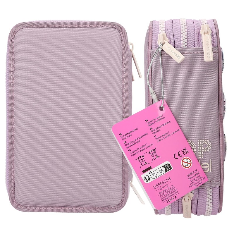 Depesche 12843 TOPModel - Filled 3-Compartment Pencil Case in Purple,