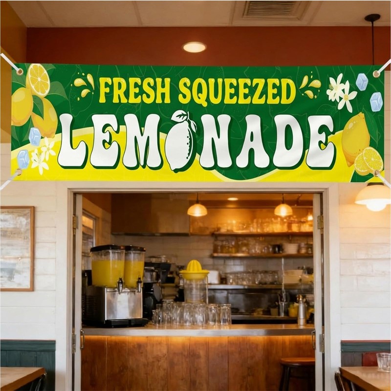 LIRAVENO Lemonade Sign Vinyl Banner - 2 x 10 ft
