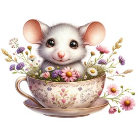 Fabric Panel 8"x8" Mouse in Teacup 100% Cotton Quilting Sewing Block R201