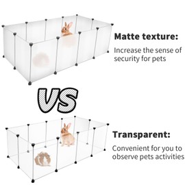 12 Panels Pet Playpen 16”x12” Bunny Pen Rabbit Cage Pet Fence Indoor DIY Plastic Enclosure for Guinea Pigs, Bunny, Hamsters, Hedgehogs (Clear)