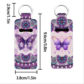 FREEBLOSS 2Pcs Chapstick Holder Keychain Lip Balm Holder Keychain Lightweight Lipstick Sleeve Pouch with Mandala and Butterfly Pattern for Women Girls 9.6x3.8cm