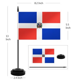 2 Pack Dominica Desk Flag, Dominican Table Office Flags, Small Miniature Desktop Flag With 12" Solid Black Pole and Black Base, Classroom, Offices Meeting Desk Decoration (Dominica)