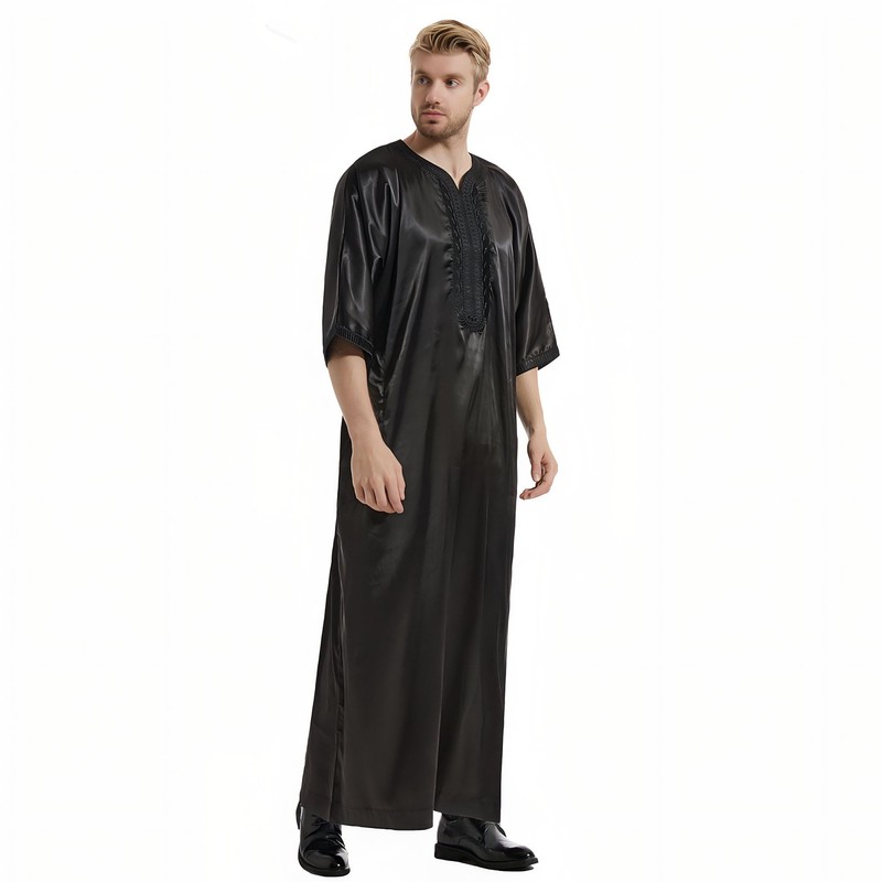 Musuly Men's Kaftan - Traditional Thobe Abaya Djellaba, black
