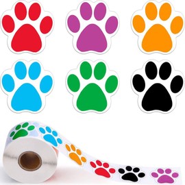 Dog Paw Print Stickers Roll of 500 Pieces 1.5Inch Colorful Red Purple Black Cute Small Puppy Paw Labels Stickers for Kids DIY Decor Party Home Room Wall Water Bottles Floor Laptop Scrapbooking