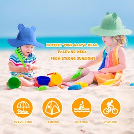 DRESHOW Baby Sun Hat Toddler Sun Protection Beach Cap with Bear Ears Wide Brim Unisex Summer Bucket Hats with Chin Strap UPF 50+