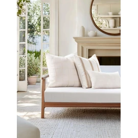 Crumbs Home Modern Farmhouse Fall Linen Indoor Outdoor Throw Pillow Cover Only, 20"x20" Water Repellent for Patio, Backyard, Couch, Neutral Ivory Cream Embroidered Stripes