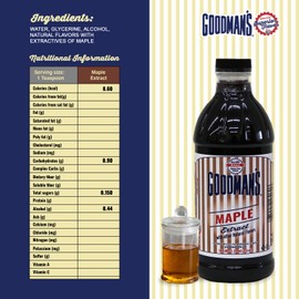 Goodman's Natural Maple Extract - Gluten-Free, Non-GMO, Kosher, Low Carb & Low Calorie, Low Alcohol, No Artificial Color, No Animal Products, No Sugar - Deep Maple Aroma for Baking & Cooking - 1 Pint
