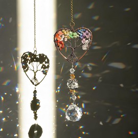 H&D HYALINE & DORA Suncatcher Window Hanging Tree of Life Heart Shaped Crystal Ball Prism Drop Pendant