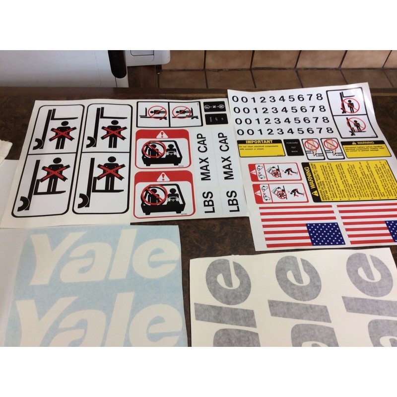 Yale Forklift Decals Black and white, complete with safety decal