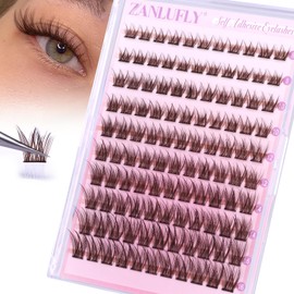 Self Adhesive Eyelashes Brown Self Adhesive Lash Clusters Natural No Glue Lashes Dark Brown Eyelash Extensions Pre-glued Eyelash Clusters Wispy Press on Individual Lashes 8-16mm by ZANLUFLY