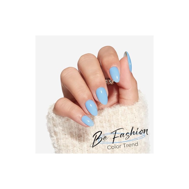 modelones Kit de uñas postizas ovaladas cortas azules con pegamento,