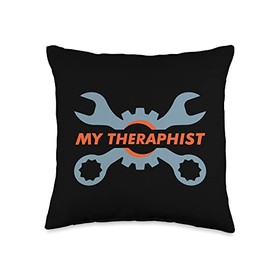 Car Lover, Racer, Driver, Kids and Children My Therapist Road, Lane, Motor, Race Track Car Throw Pillow, 16x16, Multicolor