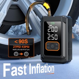 Aimou Portable Tire Inflator Air Compressor, 150 PSI Cordless Mini Bike Tire Pump Air Pump for Auto, Motorcycle, Bicycle, Balls with Pressure Gauge & LED Light