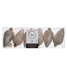 Christmas Tree Decoration Cones Plastic 8 x 4.5 cm Pack of 6 Champagne Pendants