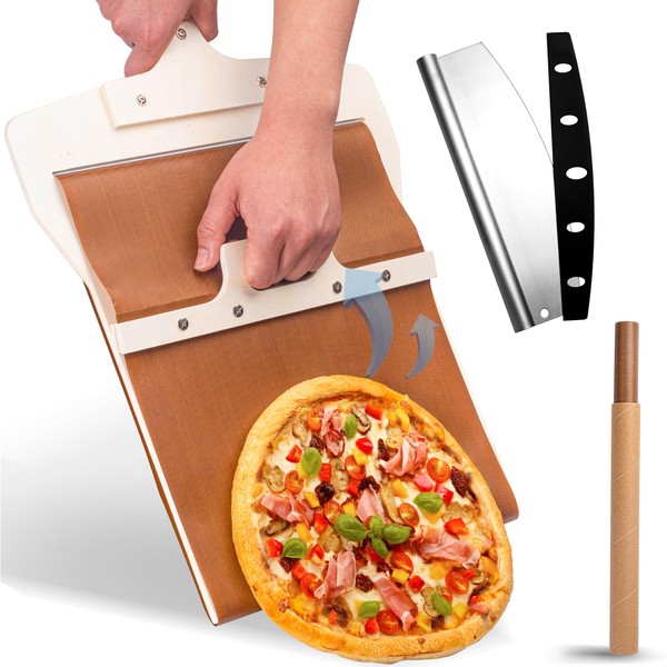 Leozzo Leozzo Sliding Pizza Peel, Pizza Slider Paddle with Pizza