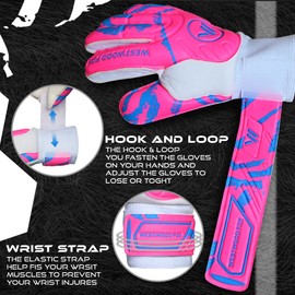 WESTWOOD FOX Goalkeeper Gloves,Finger Protection Soccer Goalie Gloves for Kids,Youth,Adults,Heavy Grip Palm with Dumbo latex 4+3 mm,Wrist Support (PINK-WHITE, Size 6 suitable for 8 to 10 Years old)