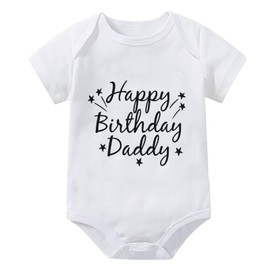 WOOYONGING Happy Birthday Daddy Baby White Clothes Short Sleeve Cotton Baby Romper White Boys Bodysuit 6 Month